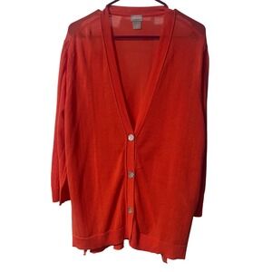 Chicos Tangelo Orange Three Button Front Cardigan Sweater 4 XXL